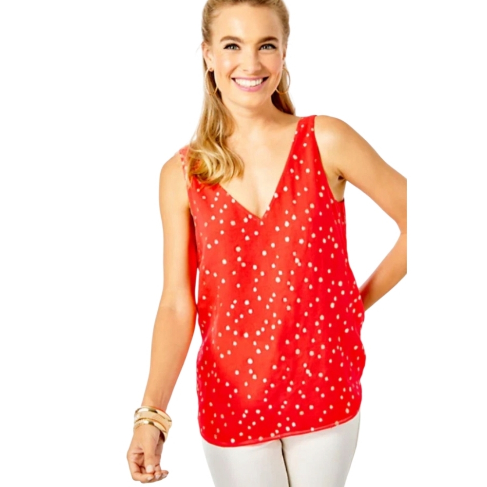 Lilly Pulitzer Florin Silk Clip Gold Dot Red‎ Top Size Medium